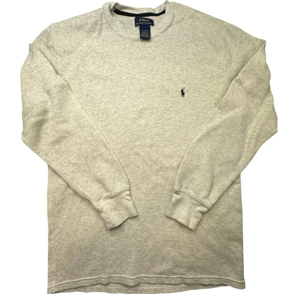 Polo Ralph Lauren Oatmeal Heather Waffle Knit Thermal Preppy Gorpcore Cabincore